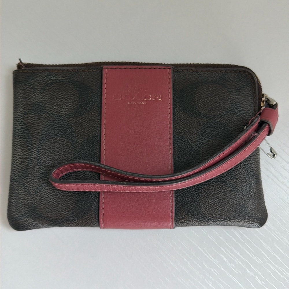 Coach Signature Brown & Pink Wristlet Wallet